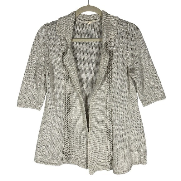 Eileen Fisher Sweaters - Eileen Fisher Open‎ Cardigan Linen Blend Sz S Pointelle Collared Half Sleeve Oat